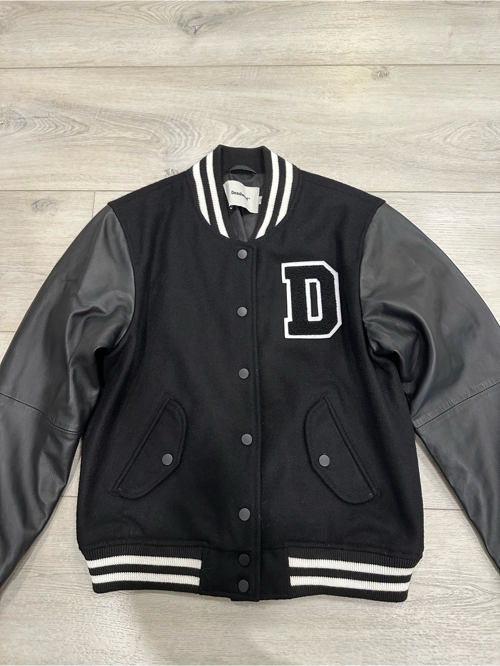 Deadwood Black Wool & Leather Varsity Letterman Jacket Size 40